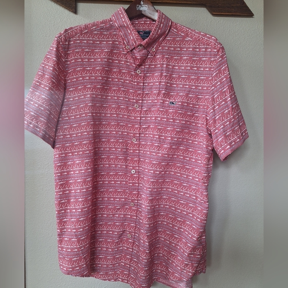 Vineyard Vines Classic Fit Tucker Shirt Shark Hook Print Button-down Mens L